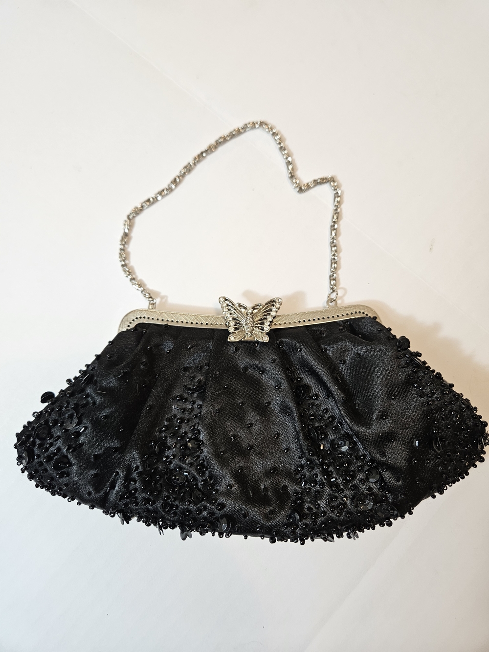 Menbur Black Beaded Evening Clutch with Butterfly Clasp